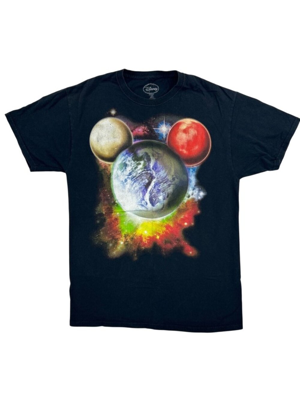 Disney Mickey Mouse Glow In The Dark Sz M Earth Planets Graphic T shirt Retro